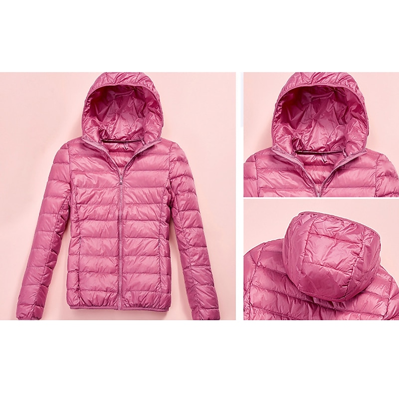 pufferjakke for kvinner med hettegenser jakke turdunjakke vinter utendørs termisk varm pakkbar vanntett vindtett jakke topp full lengde synlig glidelås fiske camping / fotturer / grotting 2025 - $35.99 –P13