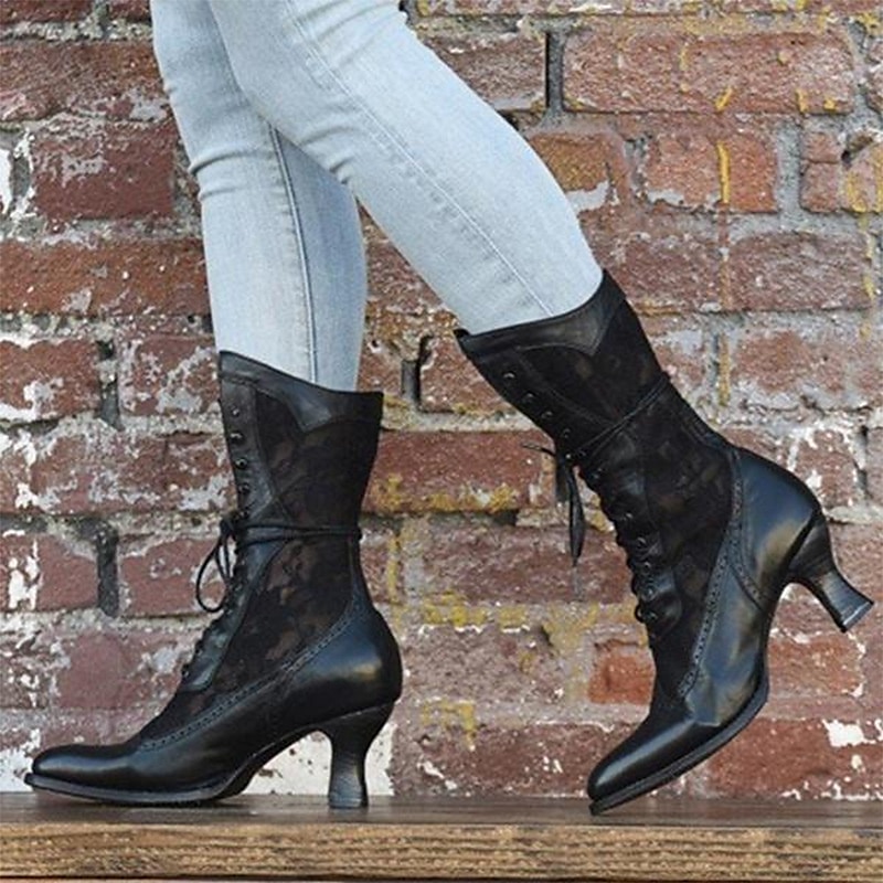 Women's Victorian-Style White Lace-Up Boots with Lace Panels - Elegant Vintage Footwear for Weddings and Special Occasions 2025 - GBP £49 –P4