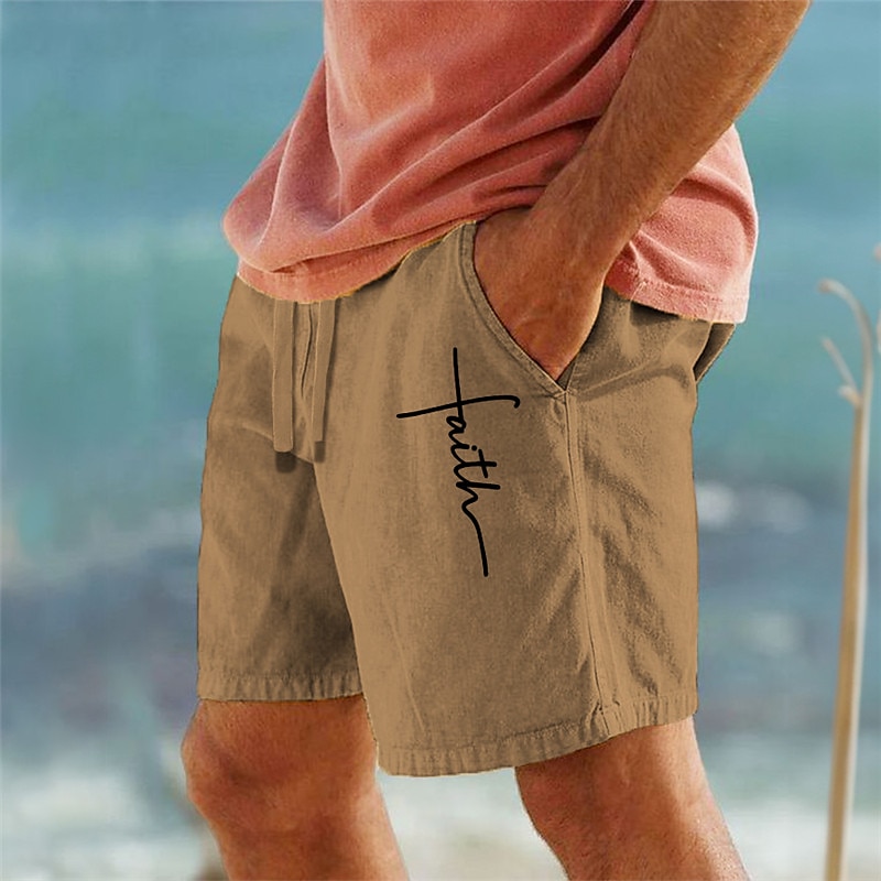 Men's Cotton Linen Shorts Summer Shorts Casual Shorts Drawstring Elastic Waist Front Pocket Graphic Prints Cross Breathable Soft Short Outdoor Casual Daily Streetwear Designer White Blue Micro-elastic 2025 - $23.99 –P2