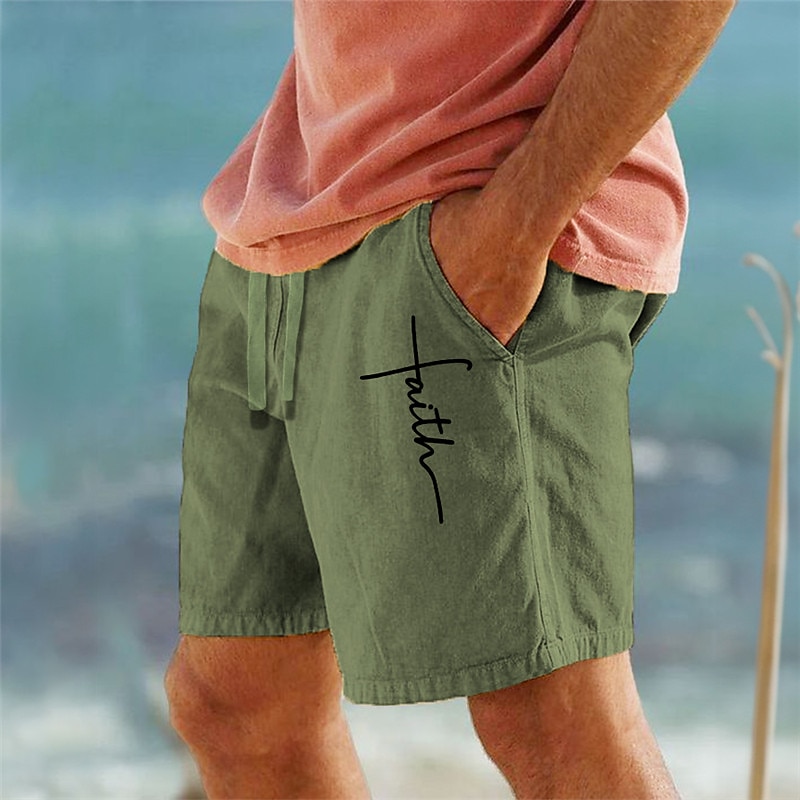Men's Cotton Linen Shorts Summer Shorts Casual Shorts Drawstring Elastic Waist Front Pocket Graphic Prints Cross Breathable Soft Short Outdoor Casual Daily Streetwear Designer White Blue Micro-elastic 2025 - $23.99 –P1