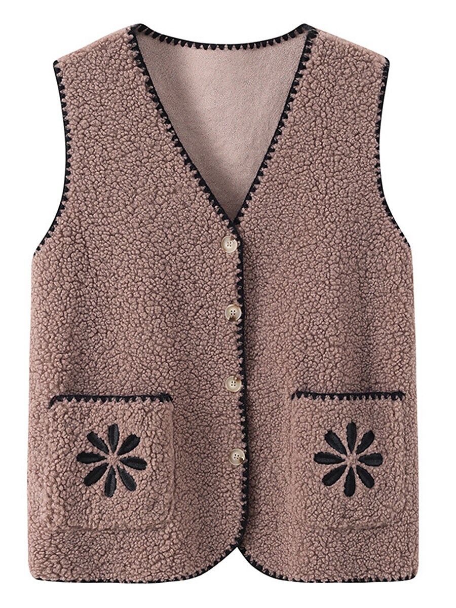 Women's Sweater Vest V Neck Crochet Knit Polyester Button Pocket Fall Winter Outdoor Daily Going out Stylish Casual Soft Sleeveless Floral claret Leather Pink pea green XL (reference 90-115 catties 2023 - US $28.99 –P9
