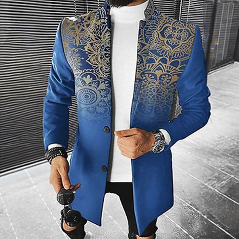 Mens Graphic Jacket Floral Prints Gradual Fashion Streetwear Business Coat Work To Going Out Fall & Winter Turndown Long Sleeve Blue Xl Wool 2024 - $41.99 –P1