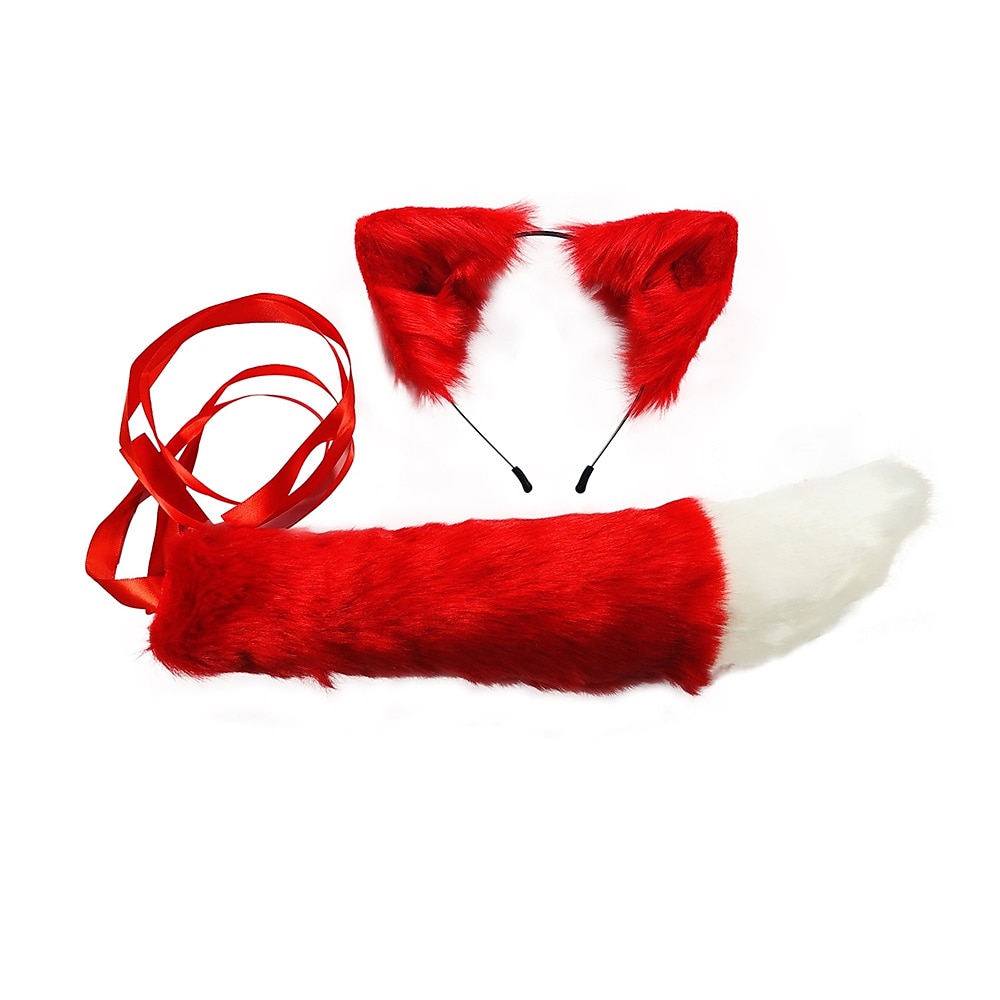 Conjunto de accesorios de cola de aro para el pelo con orejas de animales, cosplay hecho a mano, anime, bonito color zorro, piel de conejo 2025 - $20.99 –P4