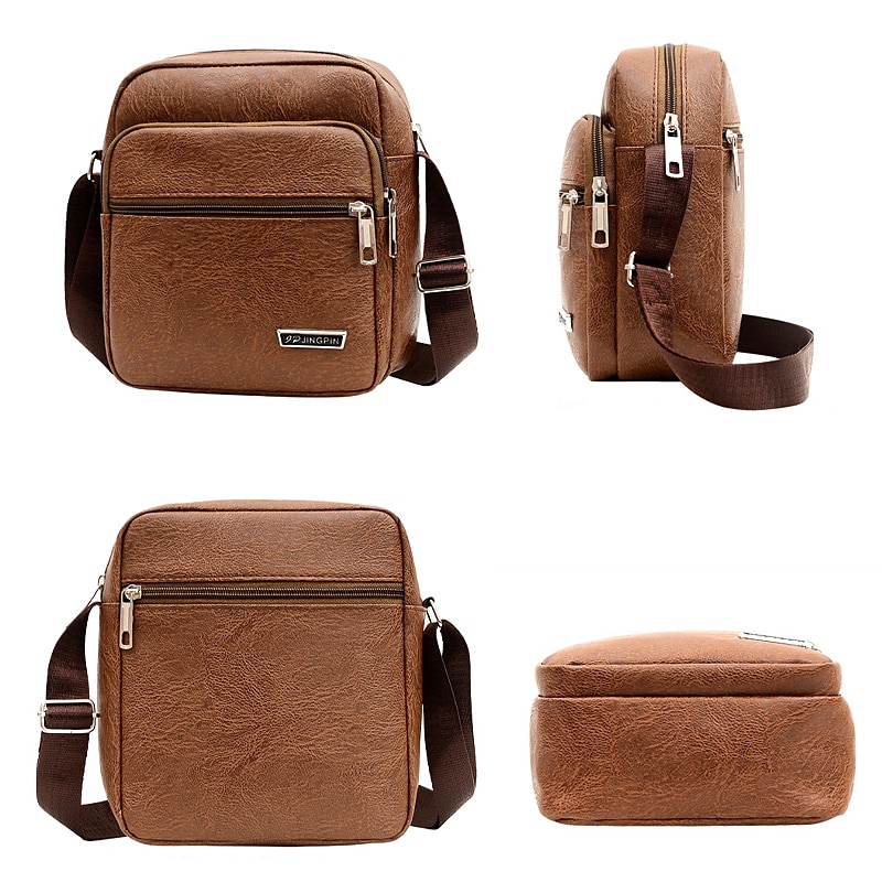 Men's Crossbody Bag Shoulder Bag Satchel PU Leather Outdoor Daily Holiday Buttons Zipper Large Capacity Waterproof Lightweight Solid Color Yellow brown Black Brown 2025 - $18.99 –P9