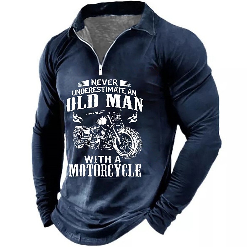 T-shirt graphique à manches longues pour hommes de motocycliste  'Ne sous-estimez jamais un vieux avec une moto' de 2026 ? $25.99 –P1