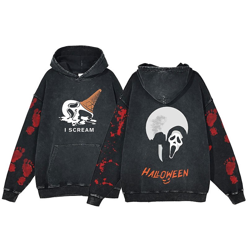 Halloween Grido Faccia da fantasma Teschio dello scheletro Felpa con cappuccio T-shirt oversize lavata con acido Stampa Tasca frontale Grafica Per Da coppia Per uomo Per donna Per adulto Mascherata del 2025 a $37.99 –P3