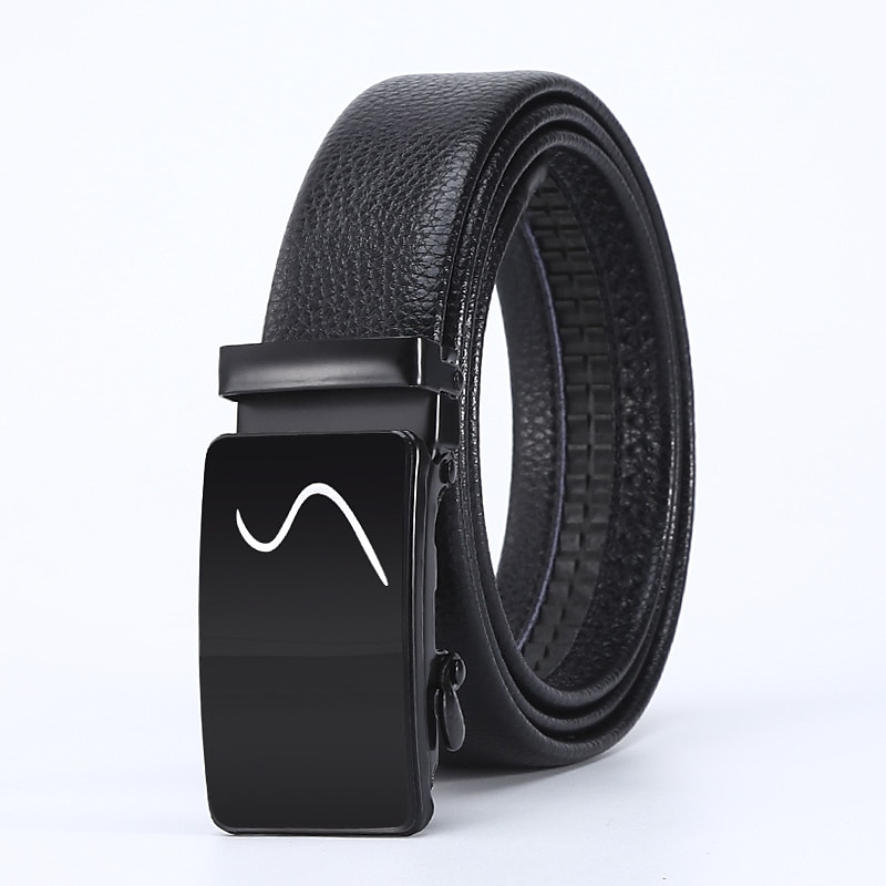 Men's Faux Leather Belt Tactical Belt PU Belt Automatic Buckle Belt Black 1# Black 2# Iron(nickel plated) Plain Daily Wear Going out Weekend 2025 - $9.49 –P4