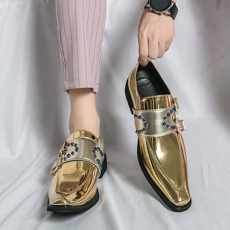 herresko i rosa metallisk spenne – mote loafers med rhinestone-detaljer for fest- og sceneklær 2025 - $59.99 –P13