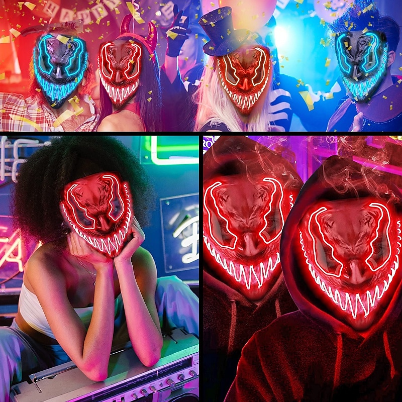 halloween maszk led purge világít világítással deadpool maszk ijesztő jelmez karneváli cosplay partihoz könnyű halloween jelmezek 2025 - $30.99 –P7