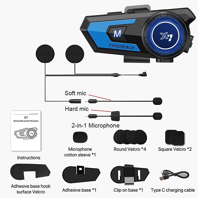 X7 Bluetooth 5.0 Motorcycle Helmet Headset Headphone Wireless Motorcycle Handsfree Stereo Earphone MP3 Speaker Waterproof 2025 - $63.99 –P16