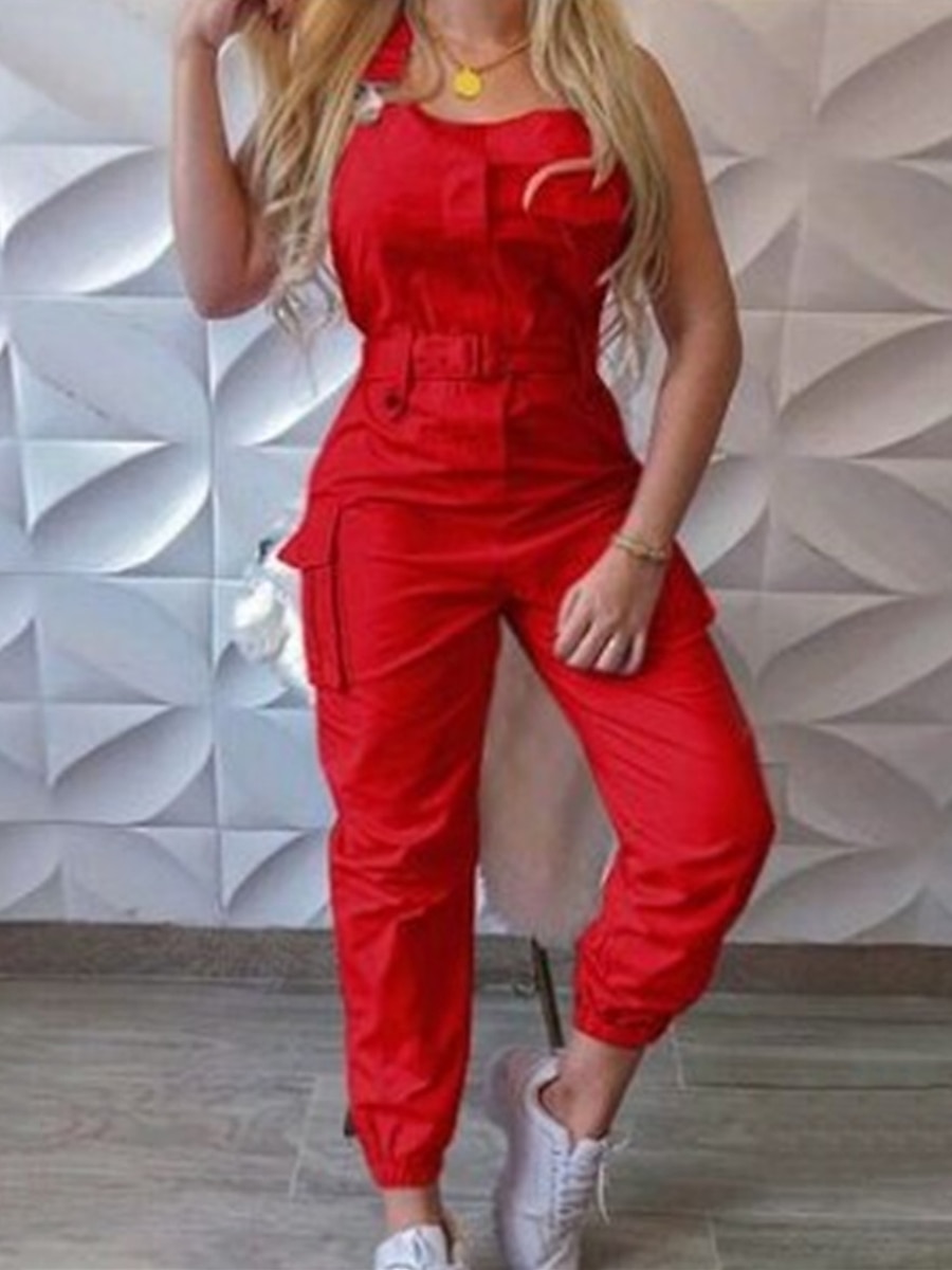 Női Szabályos Jumpsuitek Utcai sikk Tömör szín Ujjatlan V-alakú Zseb Magas derék Vakáció Utca Normál Fekete Sárga Arcpír rózsaszín Ősz 2025 - $29.99 –P3