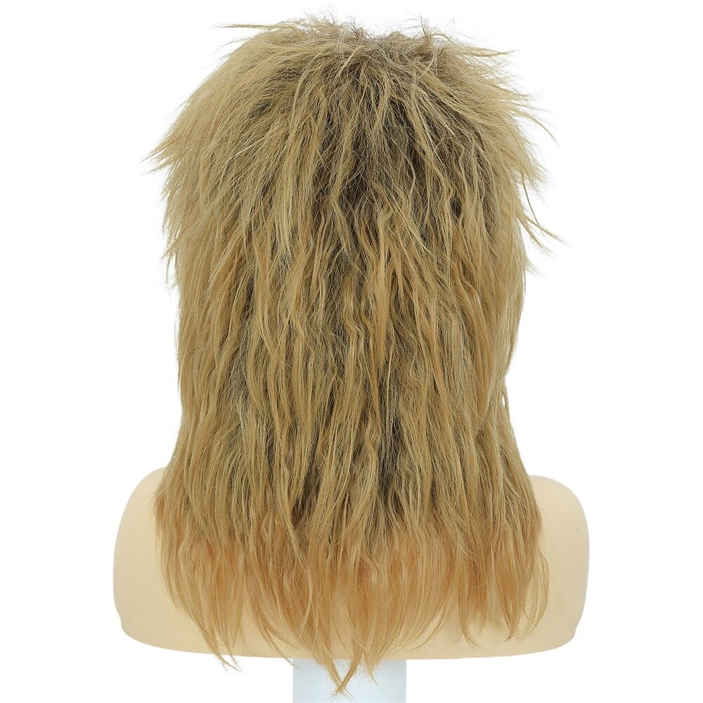 80s Rock Diva Costume Wig - Big Hair Blonde Mullet With Necklace & Earrings