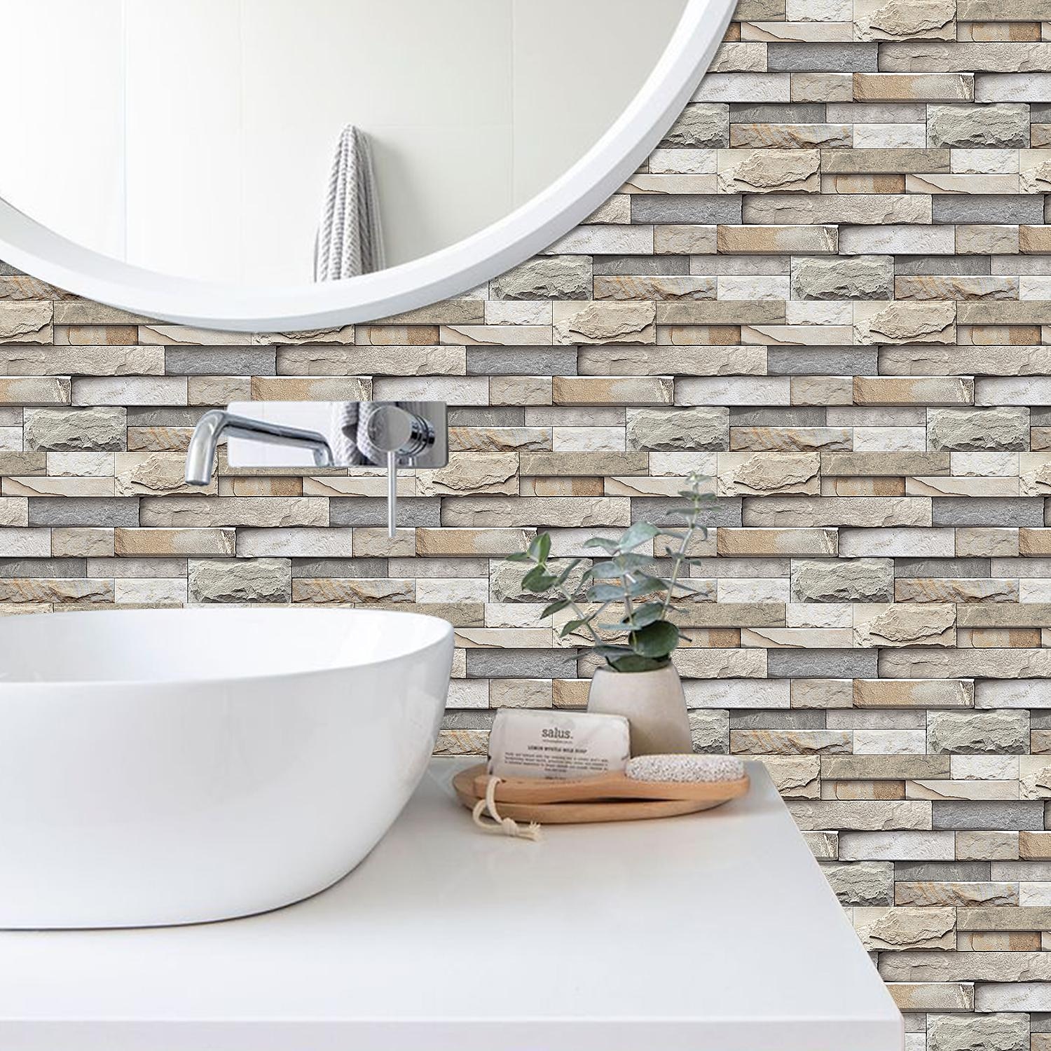 12 pz piastrelle di pietra artificiale wall sticker 3d carta da parati in vinile autoadesivo floreale home decor per cucina bagno 15*30 cm del 2025 a $20.99 –P7
