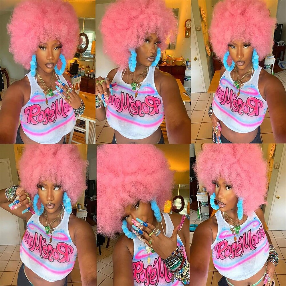 Short Afro Wig with Bangs for Black Women Afro Kinky Curly Wig 70s Premium Synthetic Big Afro Wig 2025 - $20.99 –P4