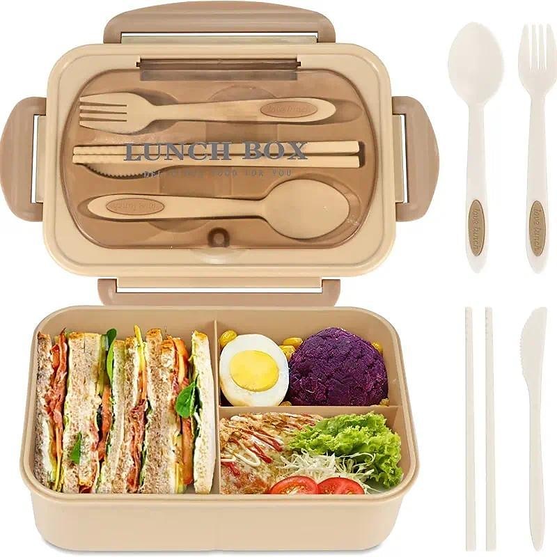 Wheat Straw Microwavable Lunch Box with Stainless Steel Utensils 1000ml Blue