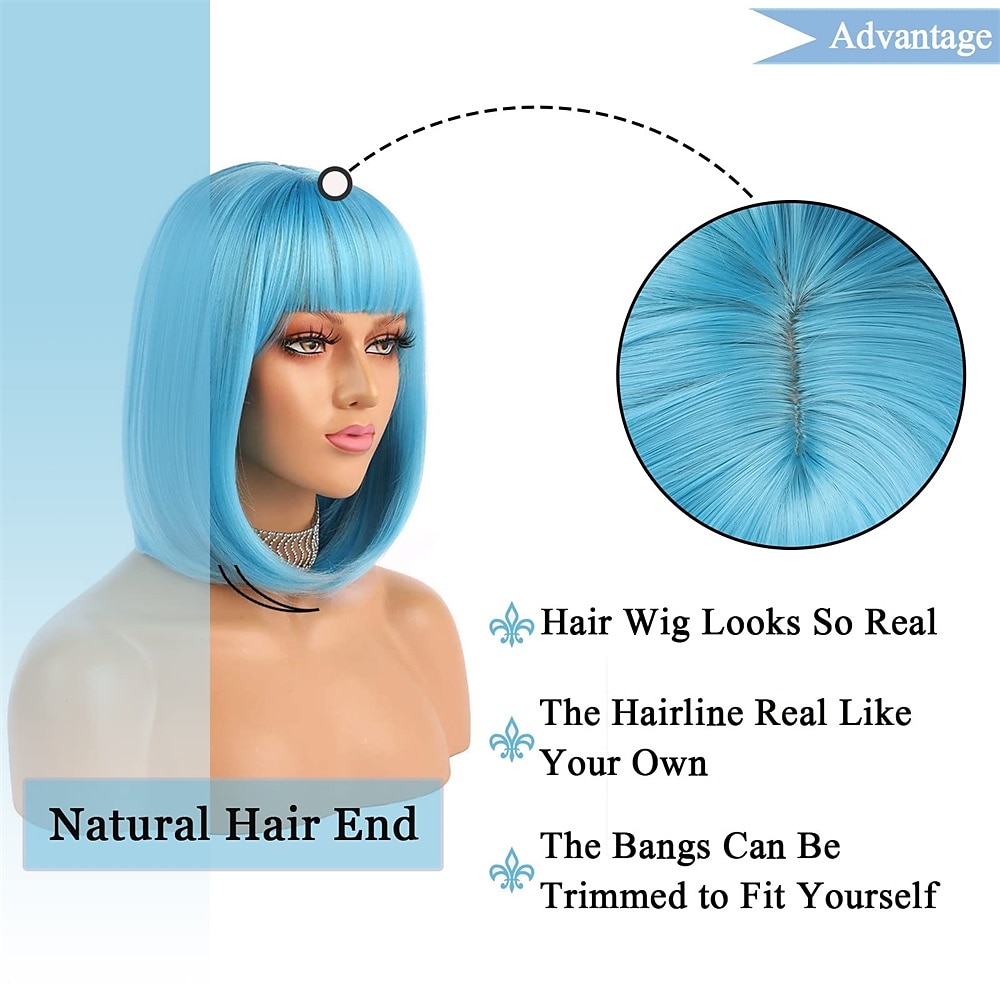 korte bob haar pruiken 12 recht met platte pony synthetische kleurrijke cosplay dagelijkse feestpruik voor vrouwen natuurlijk als echt haar 2025 - $21.99 –P11