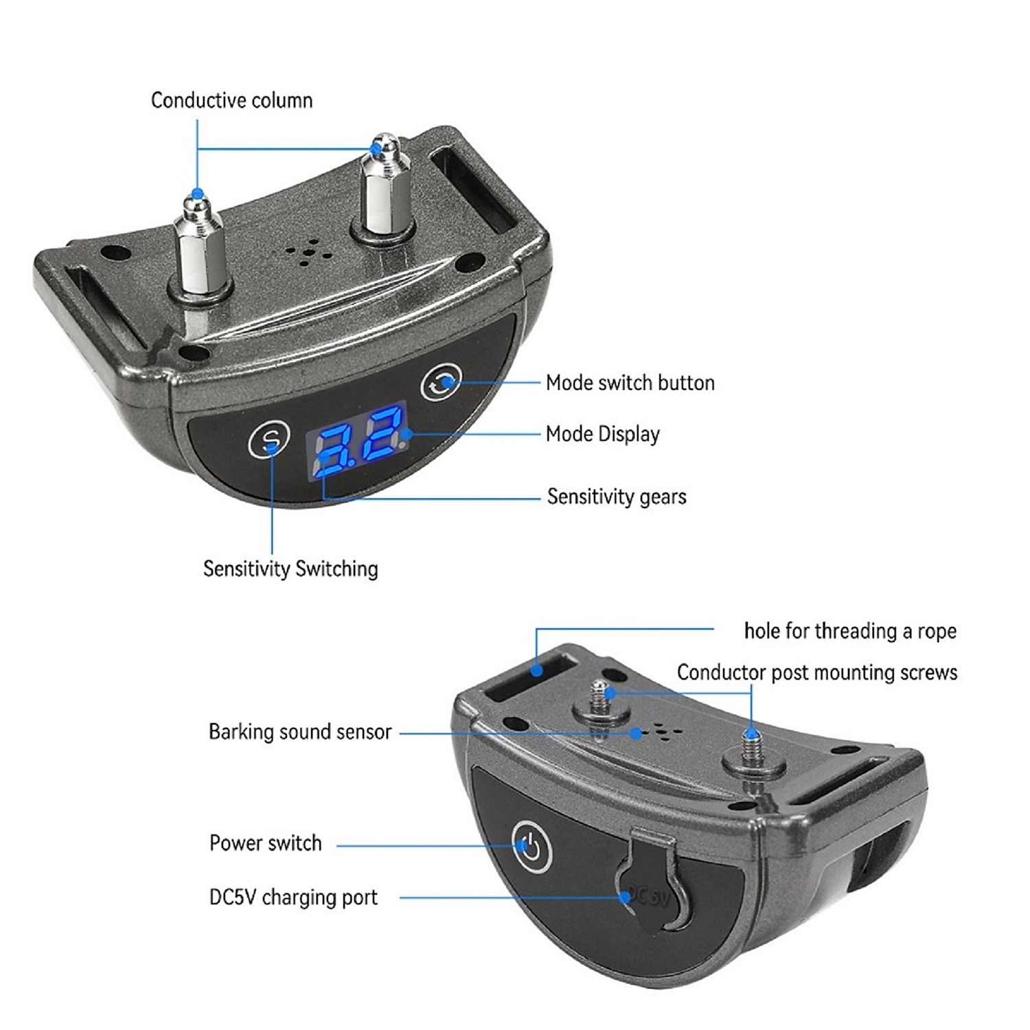 Dog stop barking collar adjustable three modes sound vibration electric shock adjustable sensitivity IP65 waterproof suitable for large medium and small dogs 2025 - $36.99 –P2