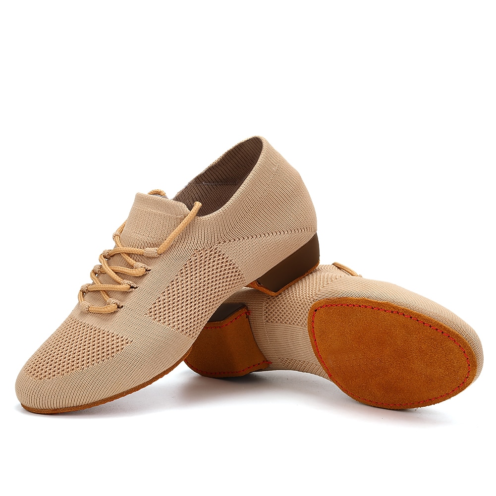 scarpe da ballo jazz da donna in maglia glitterata nera con design allacciato e suola in pelle scamosciata - scarpe da ballo leggere e traspiranti per sala da ballo e balli latini del 2025 a $26.99 –P6