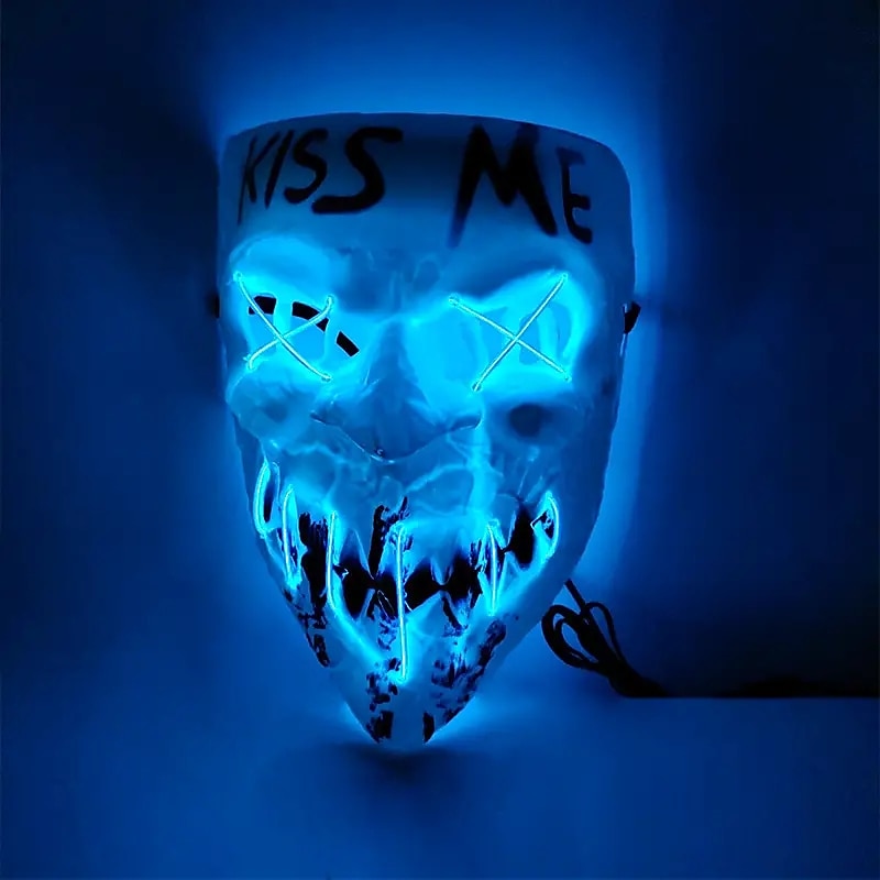 Halloween Led Mask Men's Kiss Me Luminous Mask Masquerade Cold Light LED Mask Halloween Horror Props (Battery Not Included) 2025 - $13.99 –P10