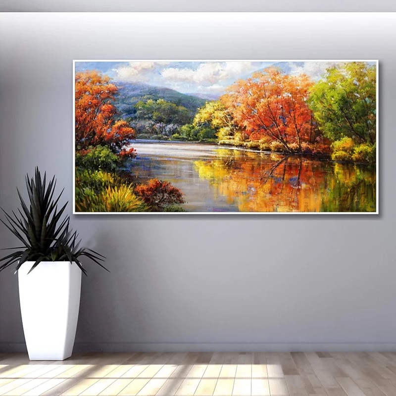 Handgefertigte Ölgemälde auf Leinwand, Wandkunst, Dekoration, Flüsse und Seen spiegeln die natürliche Landschaft für die Inneneinrichtung wider, gerolltes, rahmenloses, ungedehntes Gemälde 2025 - $80.99 –P5
