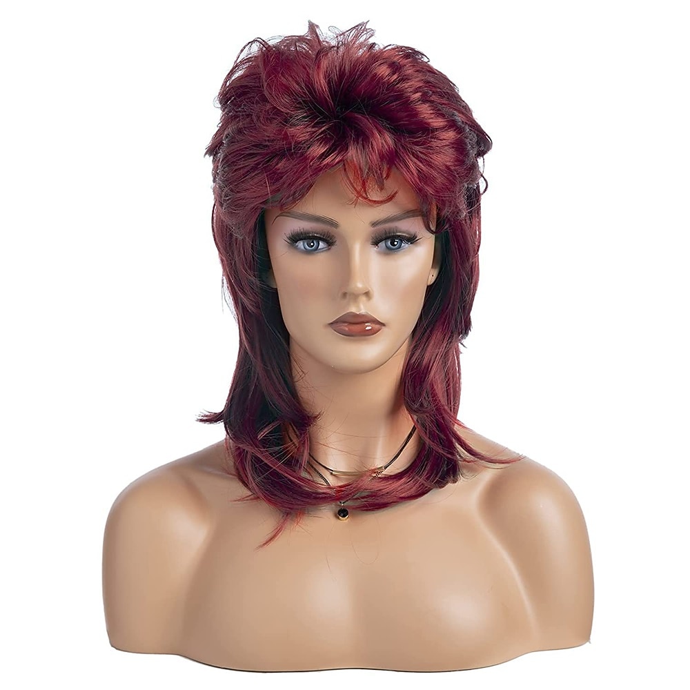 Parrucche mullet per donne rosso vino lunga stratificata capelli rocker anni '70 '80 parrucca sintetica cosplay parrucche di Halloween del 2026 a $20.99 –P10