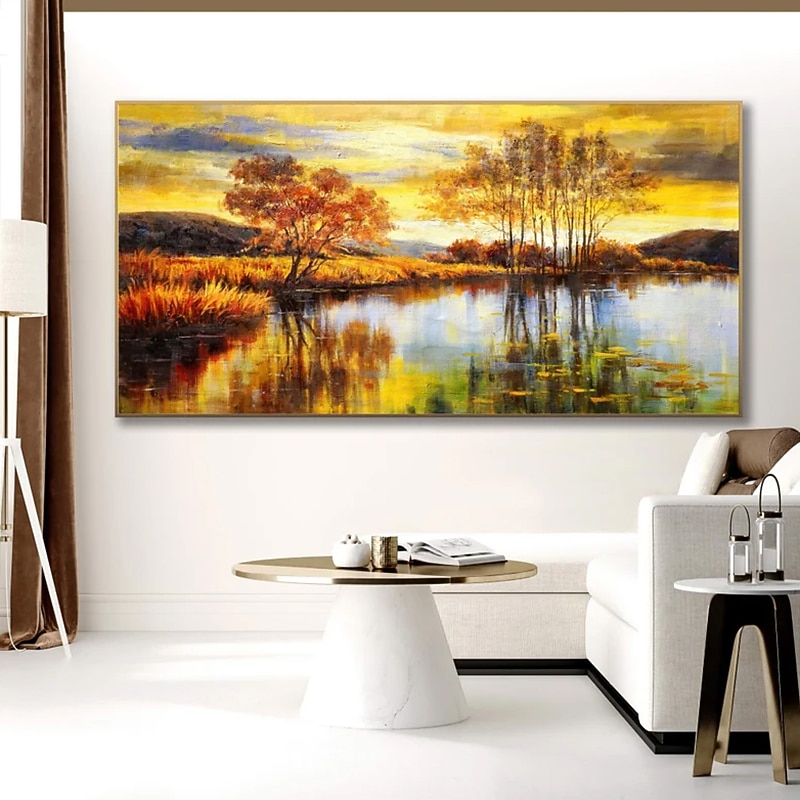 Handgefertigte Ölgemälde auf Leinwand, Wandkunst, Dekoration, Flüsse und Seen spiegeln die natürliche Landschaft für die Inneneinrichtung wider, gerolltes, rahmenloses, ungedehntes Gemälde 2025 - $80.99 –P11