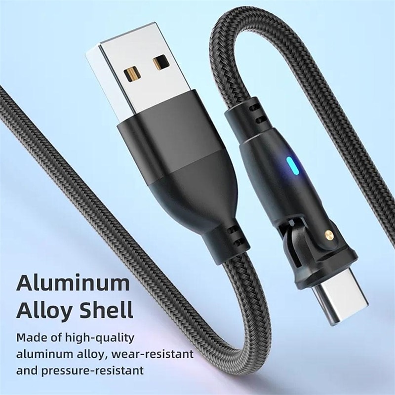 180  Elbow Data Cable Rotating Charging Cable QC3.0 Fast Charging Protocol 3A5A Current Suitable For Type-C Android Phones 2025 - $14.99 –P5