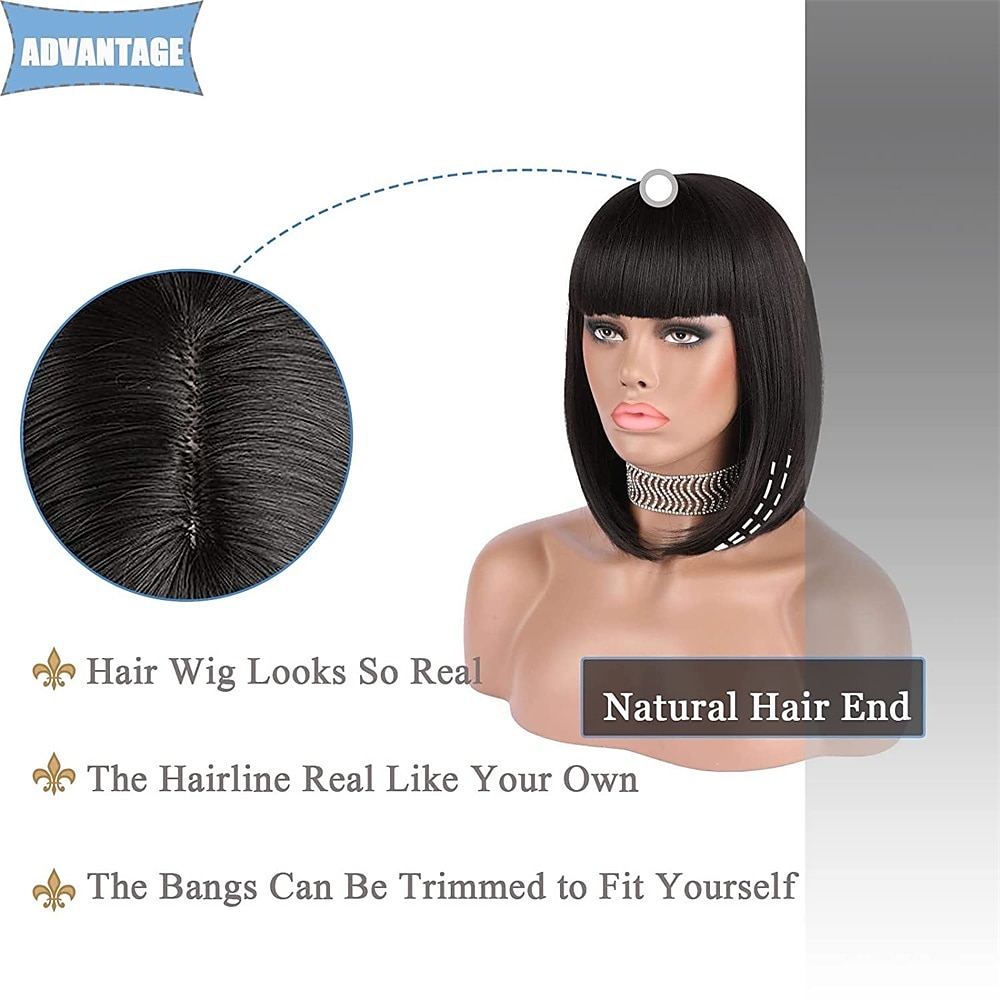 korte bob haar pruiken 12 recht met platte pony synthetische kleurrijke cosplay dagelijkse feestpruik voor vrouwen natuurlijk als echt haar 2025 - $21.99 –P3