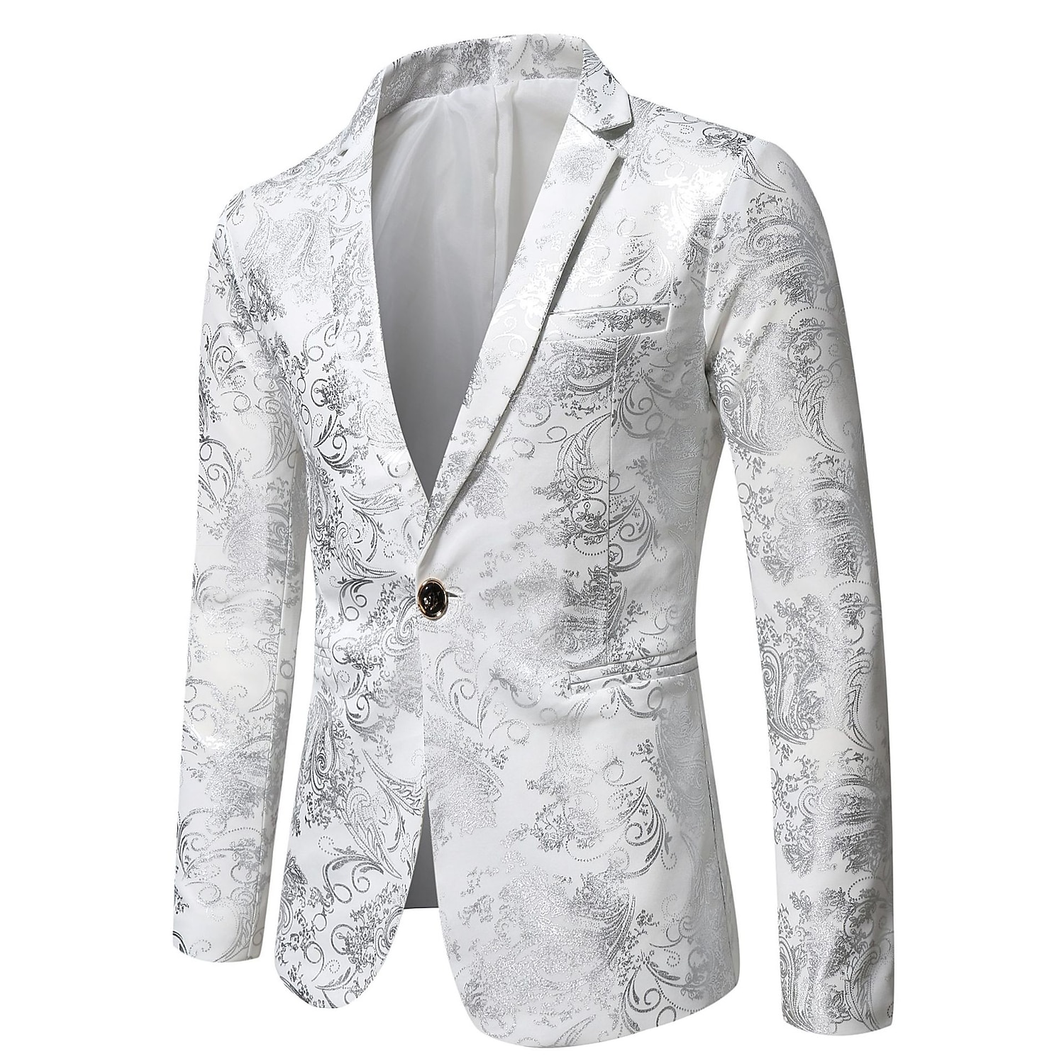 Herren Abendkleidung Blazer Sakko Hochzeitsfeier Cocktail Ganzjährig Polyester Blumen Einreiher - 2 Knöpfe Blazer Silber Gold 2025 - $52.99 –P7