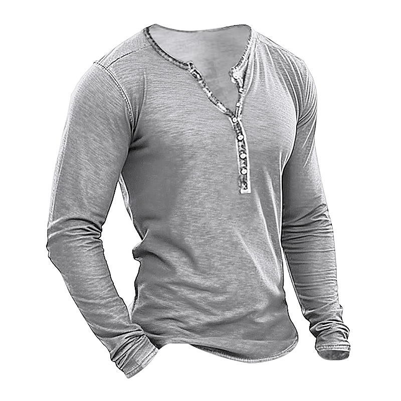 Herr T-shirt Henleytröja T-tröja Slät Henley Gata Semester Långärmad Kläder Mode Designer Grundläggande 2025 - $18.99 –P2
