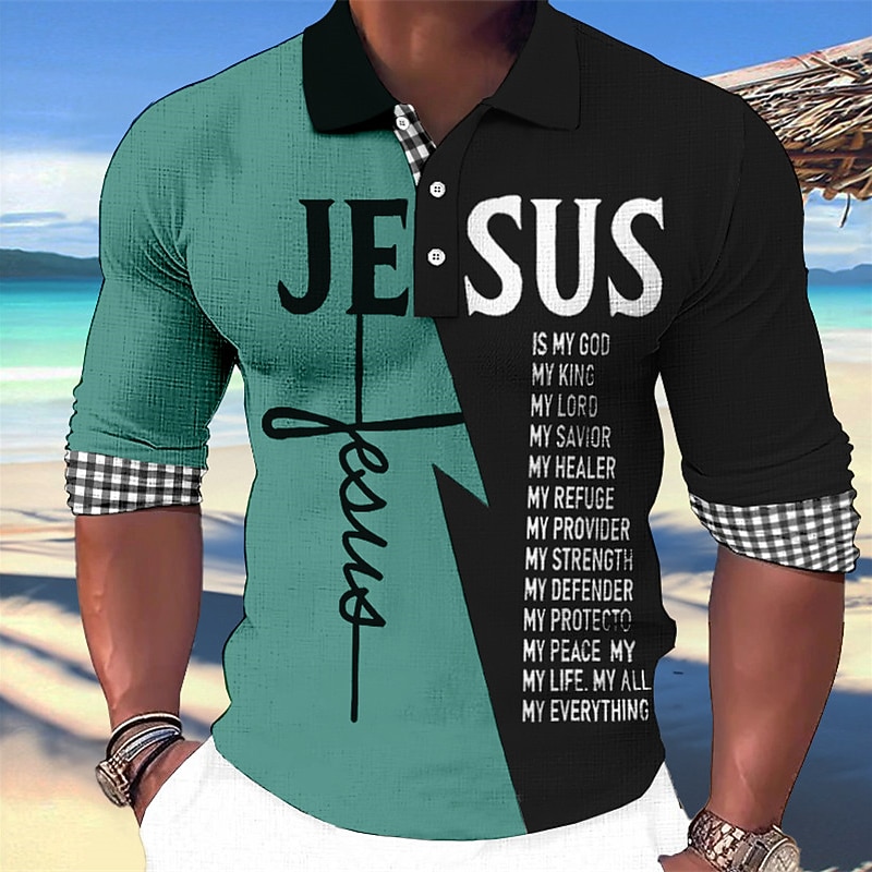 Miesten Jeesus kristillinen Havaijilaiset poolopaidat Golfpaita Pitkähihainen Poolopaidat Kauluspaidat Vapaa-aika Ranta-asut Lomavaatteet Juhla-asut 3D-tulostus Napit Valkoinen Vaalean vihreä Sininen 2026 - $23.99 –P6