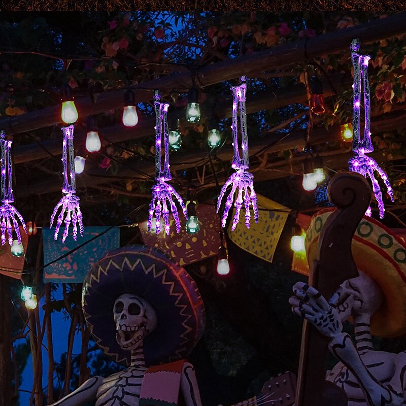 3-pakning realistisk utseende skjelettstaker kirkegård hage plen staker halloween skjelett lys opp halloween dekorasjoner skjelett hender hode gårdsstake med lysstrenger for hage varm hvit / lilla 2025 - $28.99 –P13