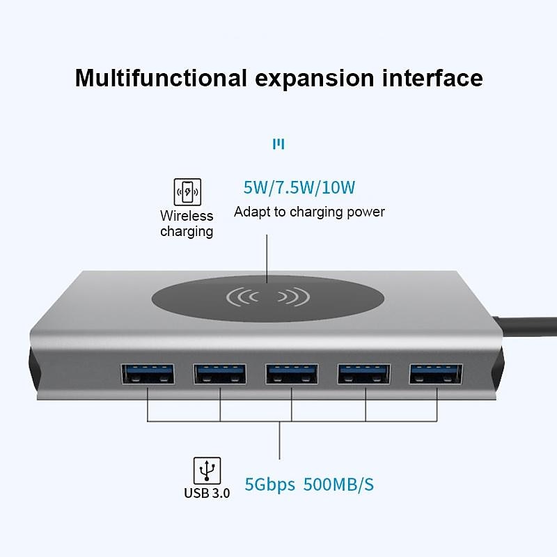 13 IN 1 USB C HUB Adapter with Wireless Charging USB C To HDMI 3.5mm Jack Audio SD TF HDMI VGA RJ45 USB3.0 Docking Station for MacbookPRO 2025 - $68.99 –P8