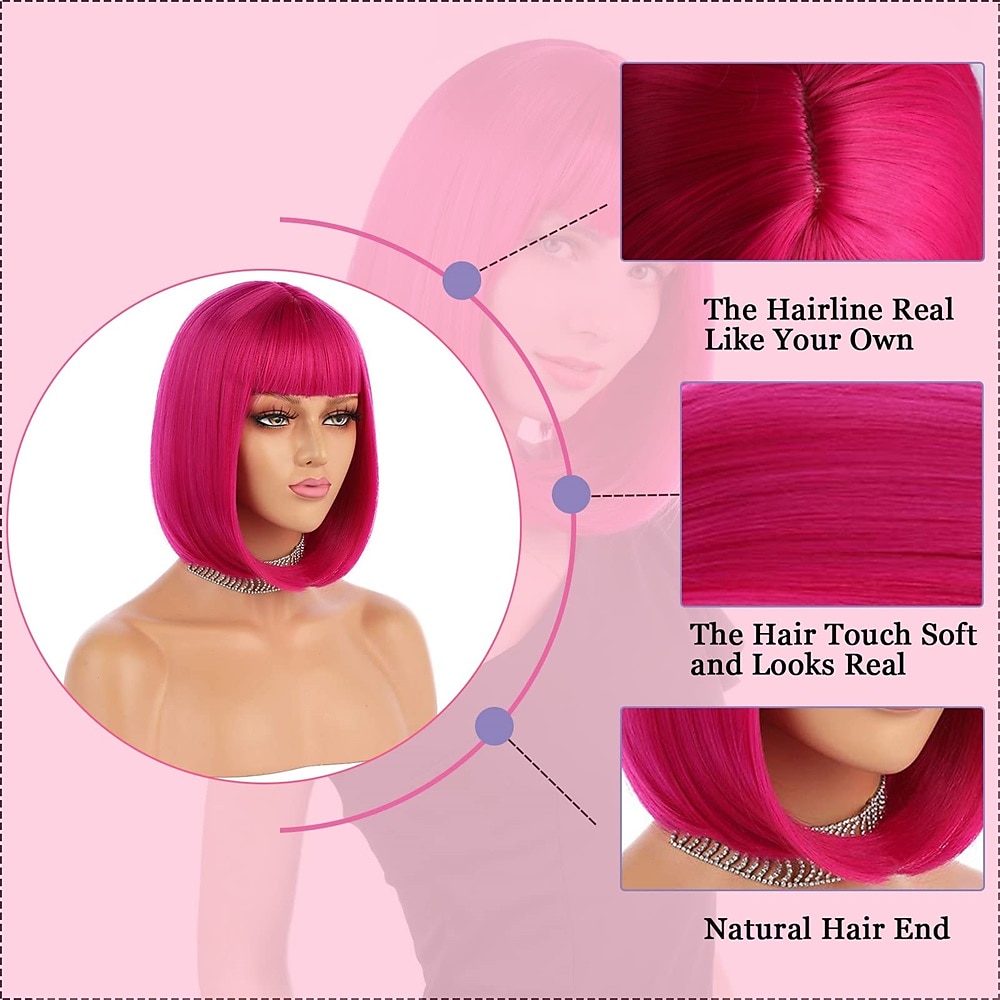 korte bob haar pruiken 12 recht met platte pony synthetische kleurrijke cosplay dagelijkse feestpruik voor vrouwen natuurlijk als echt haar 2025 - $21.99 –P17