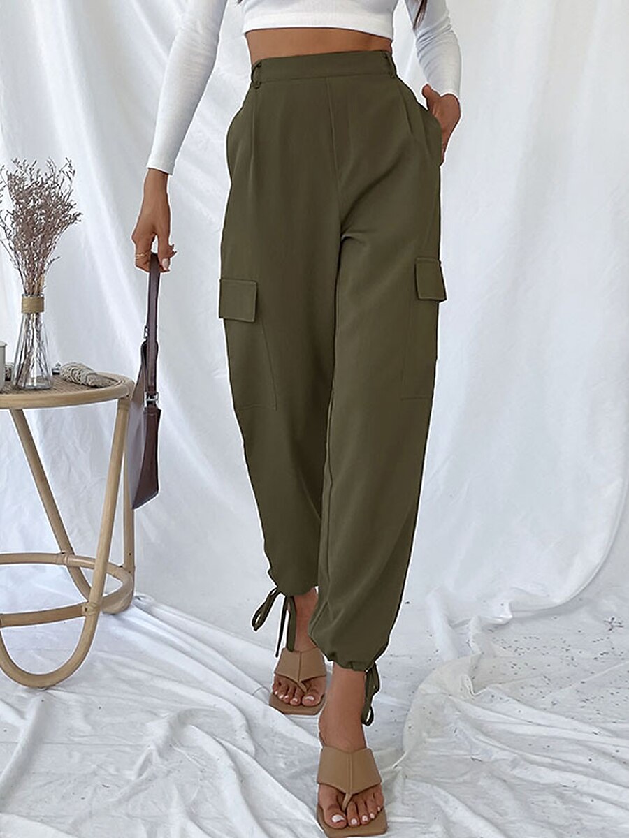 Women's Cargo Pants Full Length Cotton Micro-elastic Mid Waist Fashion Streetwear Outdoor Street ArmyGreen S M Fall Winter 2023 - US $29.99 –P5