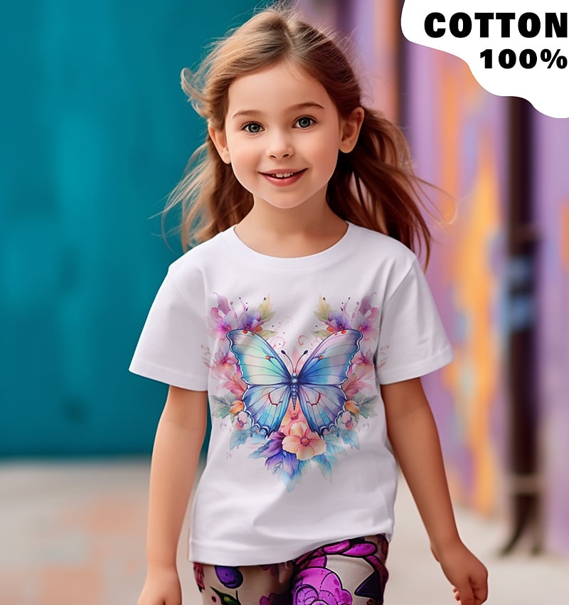 Fete 3D Grafic Fluture Tricou Manșon scurt Tipărire 3D Vară Primăvară Activ Modă Drăguţ 100% Bumbac Copii 3-12 ani În aer liber Casual Zilnic Fit regulat 2026 - $13.99 –P6