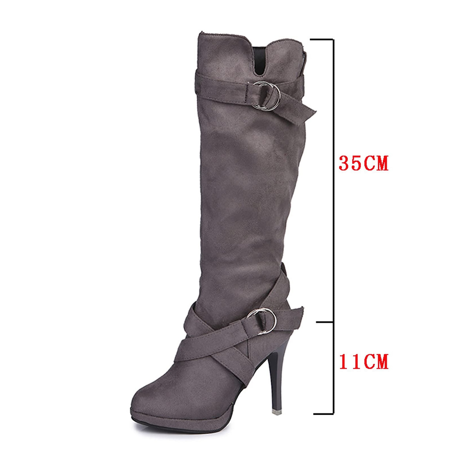 Dámské Boty Semišové boty Jehlové podpatky Slouchy boty Venkovní Denní Pevná barva Boty do lýtka Vysoký úzký Oblá špička Elegantní Vinobraní Sexy PU Zip Černá Šedá 2026 - $54.99 –P4