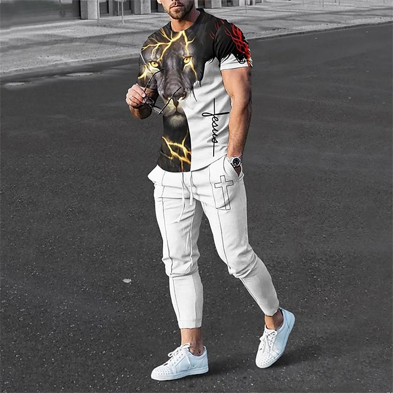 Men's T-Shirt Outfits Tee Set Graphic Animal Crew Neck Clothing Apparel 3D Print Outdoor Daily Short Sleeve 3D Print 2 Piece 2pcs Designer Casual Comfortable 2023 - AED 125.99 –P1