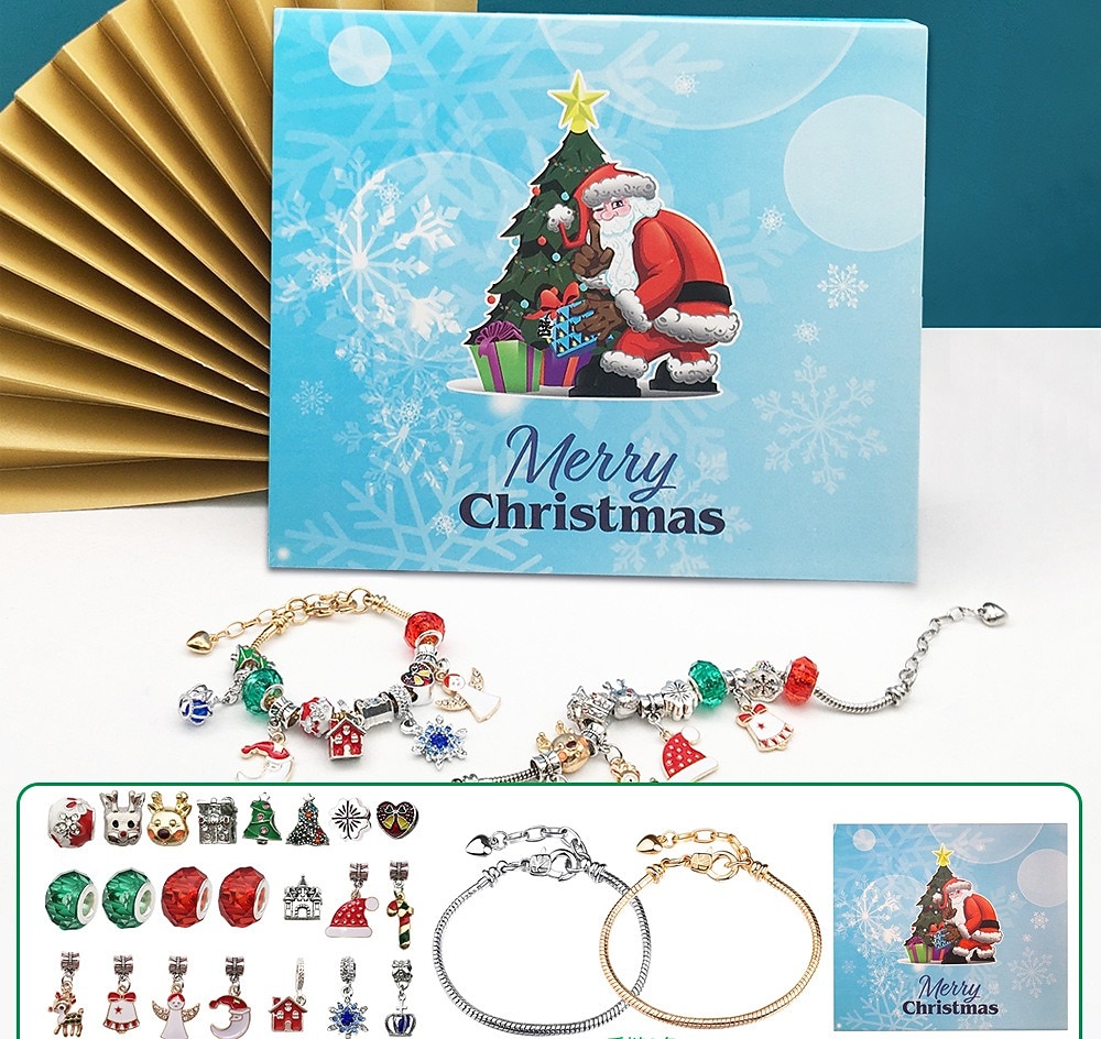 Braccialetti del Calendario dell'Avvento di Natale 2025 per ragazze Calendario del conto alla rovescia di Natale 24 giorni kit per la creazione di gioielli fai-da-te regalo 22 perline charm 2 del 2025 a $21.99 –P5