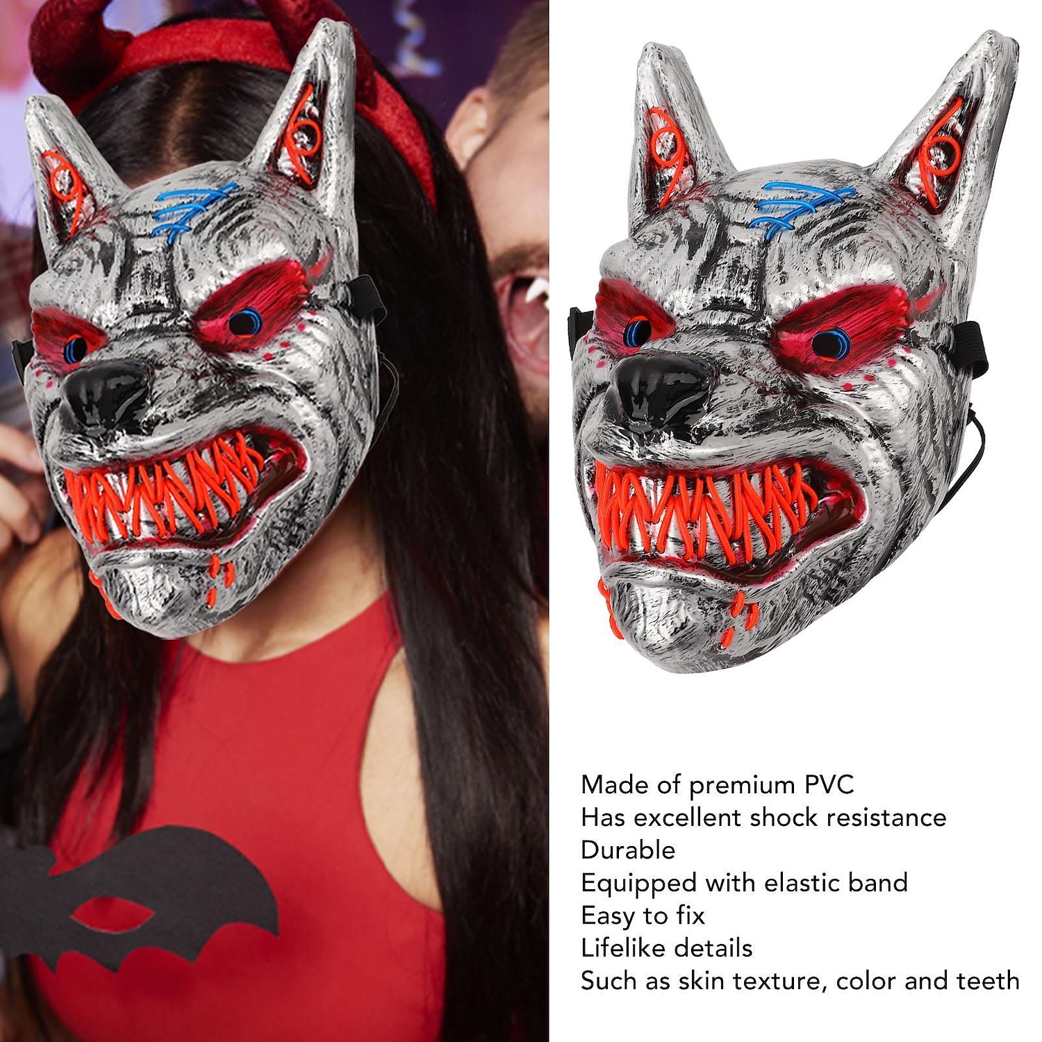 Halloween Wolf Head Mask Anime Demon LED Halloween Scary Wolf Mask For Costume Party 2025 - $16.99 –P5