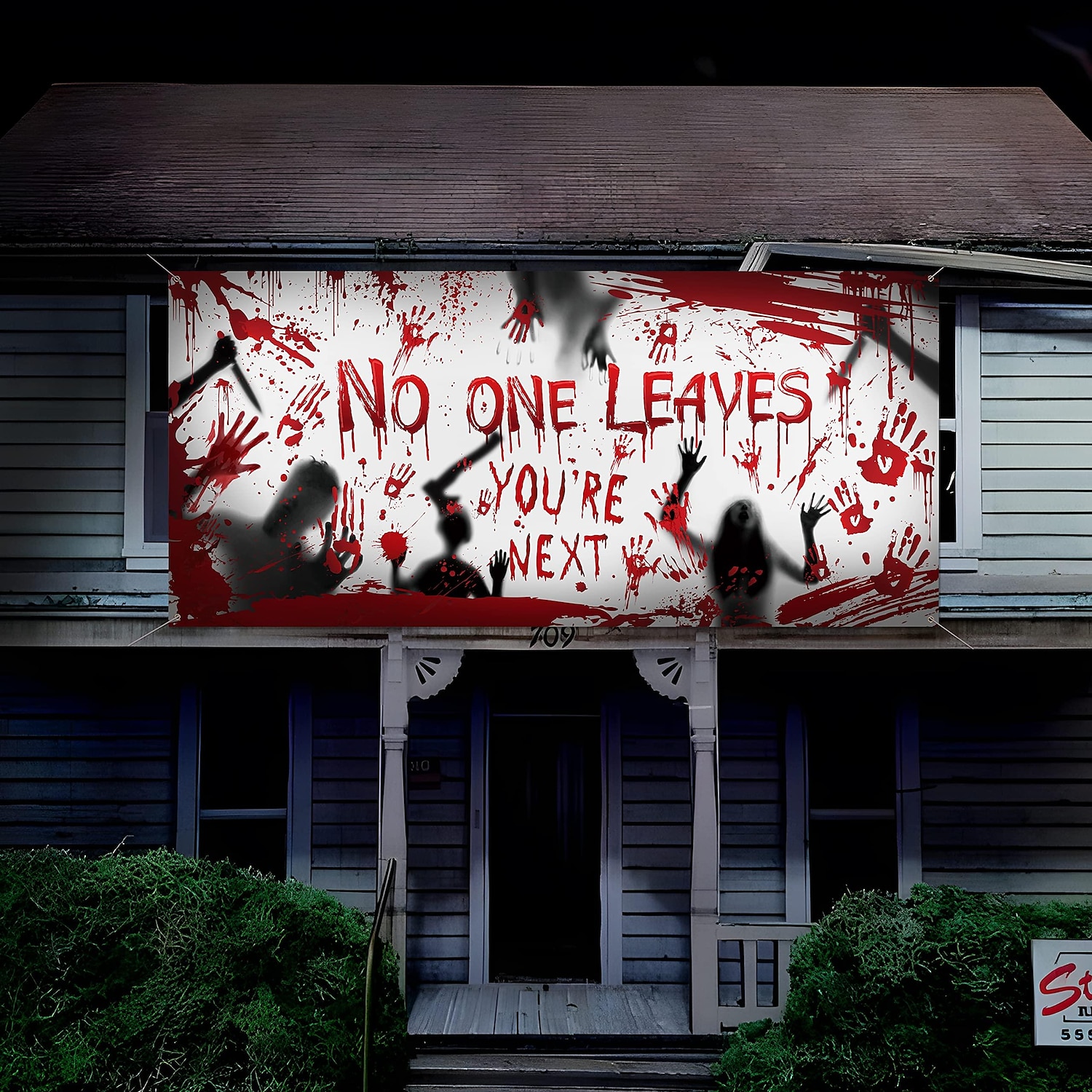 krvavý halloween banner- dlouhý halloween venkovní dekorace banner krvavá ruka pozadí party dekorace potřeby na zeď kancelář plot dvorek garáž pozadí halloween dekorace 2025 - $15.49 –P3