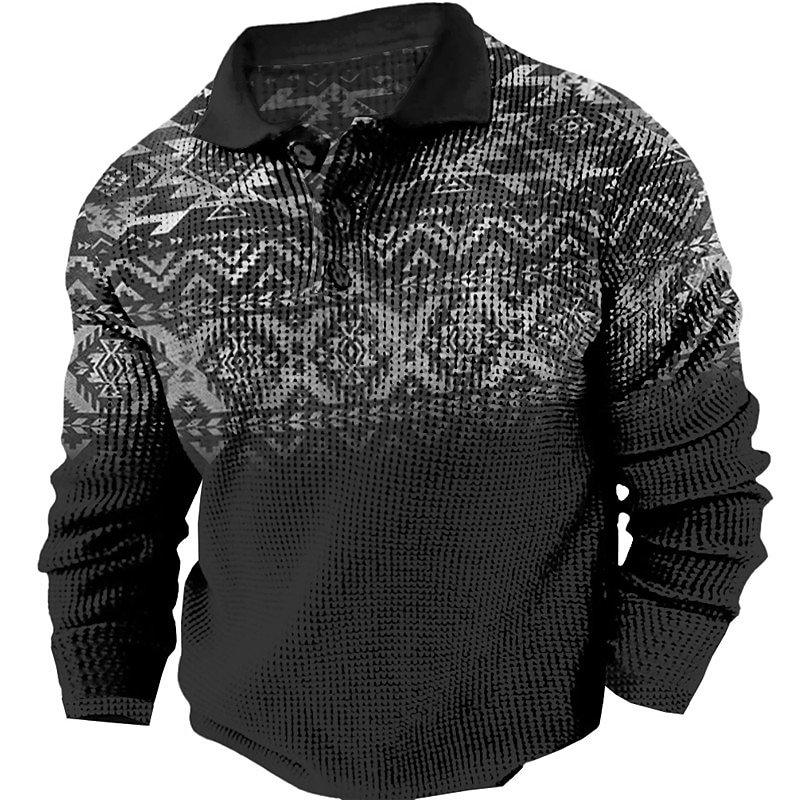 Per uomo Tribale Magliette Polo a Nido d'Ape Maglia da golf Manica Lunga Magliette polo Camicie con Colletto Vintage Casual Abbigliamento da vacanza Abiti da festa Bottoni Stampa 3D Autunno & Inverno del 2025 a $23.99 –P4