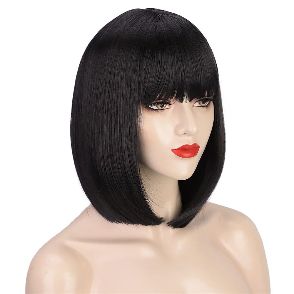 rosa bob parykker med smell 12 tommer korte rett bob parykker fargerik syntetisk cosplay daglig fest parykk for kvinner 2025 - $22.99 –P8