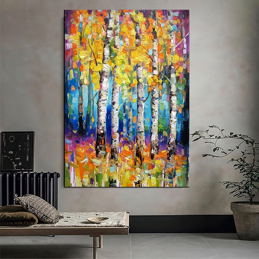 Handgefertigtes, handgemaltes Ölgemälde, Wandkunst, Frühlingsbirkenwald, Gemälde auf Leinwand, moderne Textur, grüner Baum, Gemälde, Dekor, gerollte Leinwand, kein Rahmen, ungedehnt 2025 - $75.99 –P3