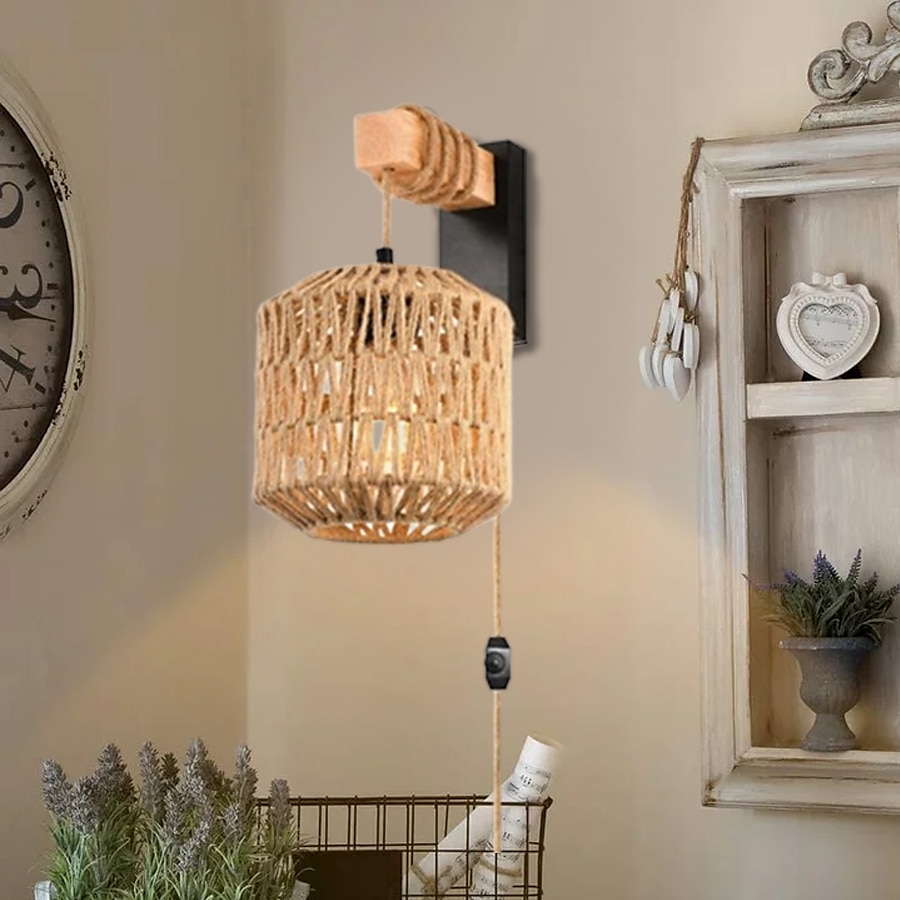 Vintage Campestre Lámparas de pared para interiores Sala de estar Comedor cuerda de cáñamo Luz de pared 110-120V 220-240V 2025 - $99.99 –P12