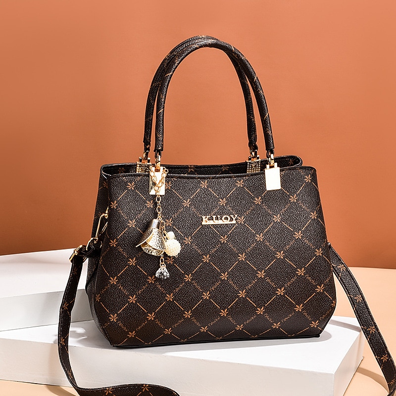 Damskie Torebka Torba przez ramię Torba na ramię Torba bostońska Skóra PU Biuro Codzienny Święto Wisiorek Zamek Duża pojemność Wodoodporny Trwały Geometryczny Kolorowy blok ciemny liść klonu z kaw 2026 - $34.99 –P2