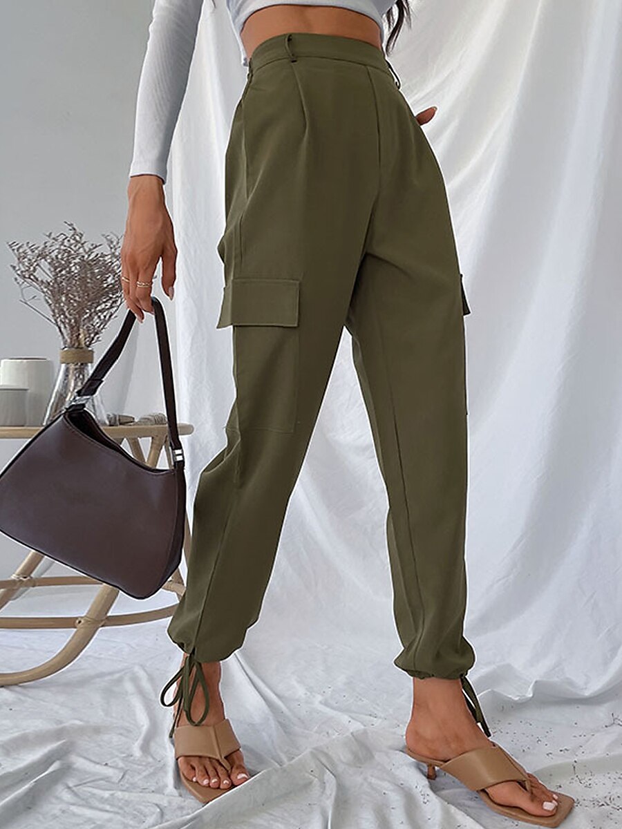 Women's Cargo Pants Full Length Cotton Micro-elastic Mid Waist Fashion Streetwear Outdoor Street ArmyGreen S M Fall Winter 2023 - US $29.99 –P7