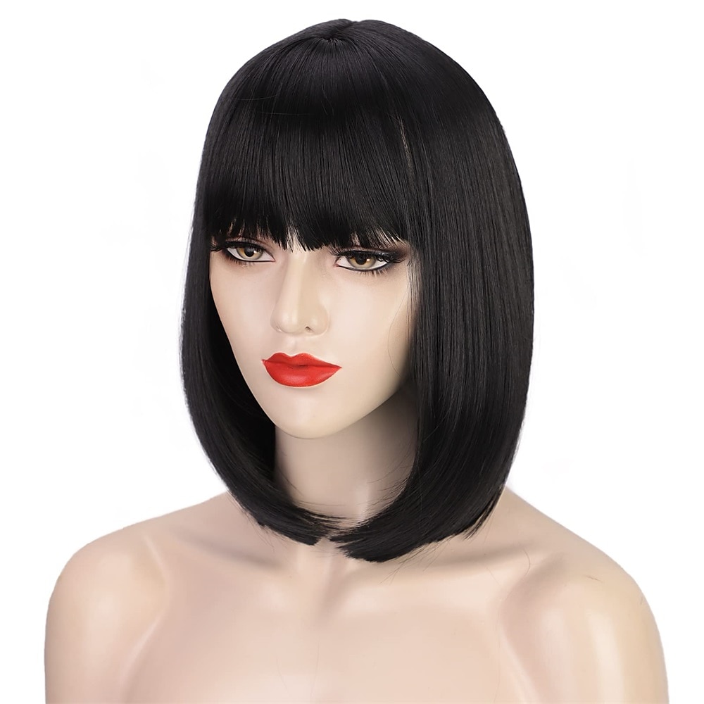rosa bob parykker med smell 12 tommer korte rett bob parykker fargerik syntetisk cosplay daglig fest parykk for kvinner 2025 - $22.99 –P7