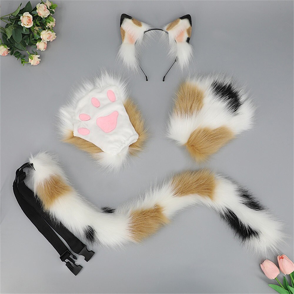 Simulated Beast Ears and Tail Cosplay Show Props Hair Accessories Beast Claw Cat Tail Cat Claw Cute Plush Cat Set 2025 - $53.99 –P7