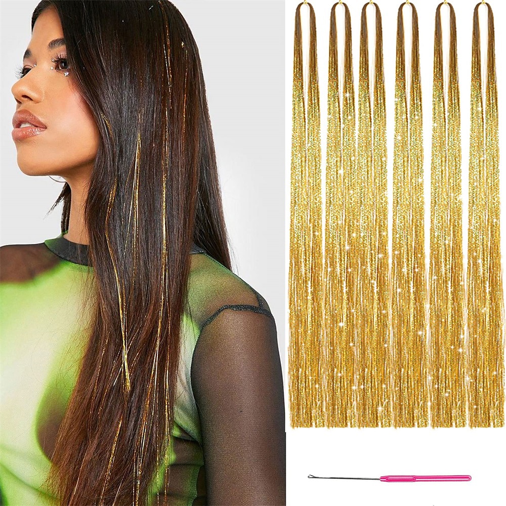  Glitter Hair Tinsel Kit with Tools Silver Gold Pink